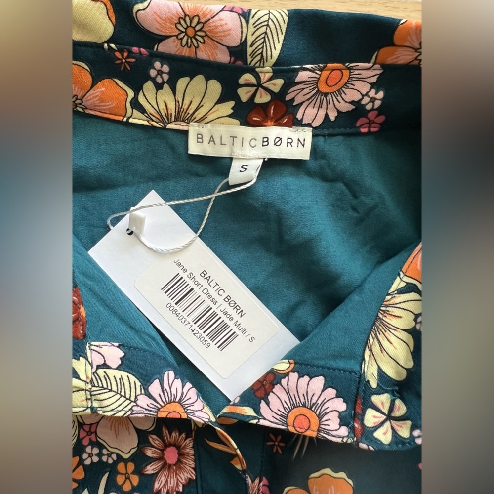 Baltic Born Jane Short Dress Floral Mini Teal Pink Long Sleeve Size S NWT - Picture 11 of 16